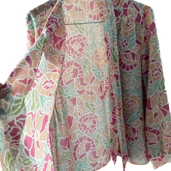 Vintage sheer floral secretary blouse sailor knot/p---y bow 🎀 size XL 16 - Picture 4 of 12